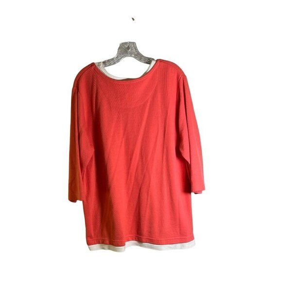SPORTS Savvy Women's Vintage Flower Embroidered Coral & White 3/4 Sleeve Size 1X - Picture 7 of 11